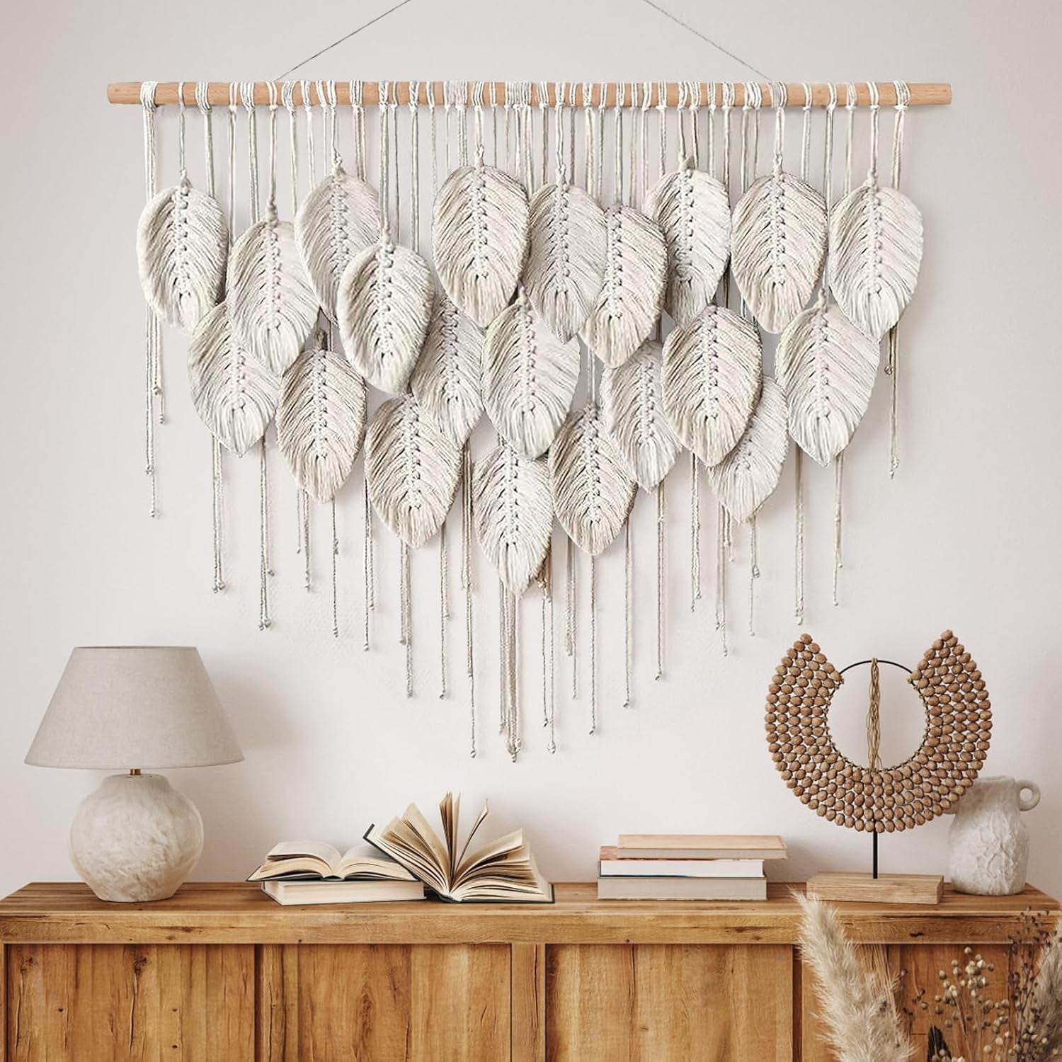 Tapiz Macramé Beige con Hojas Boho