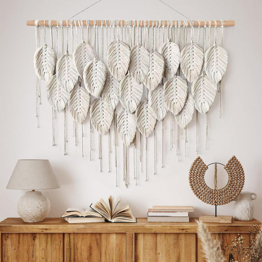 Tapiz Macramé Beige con Hojas Boho