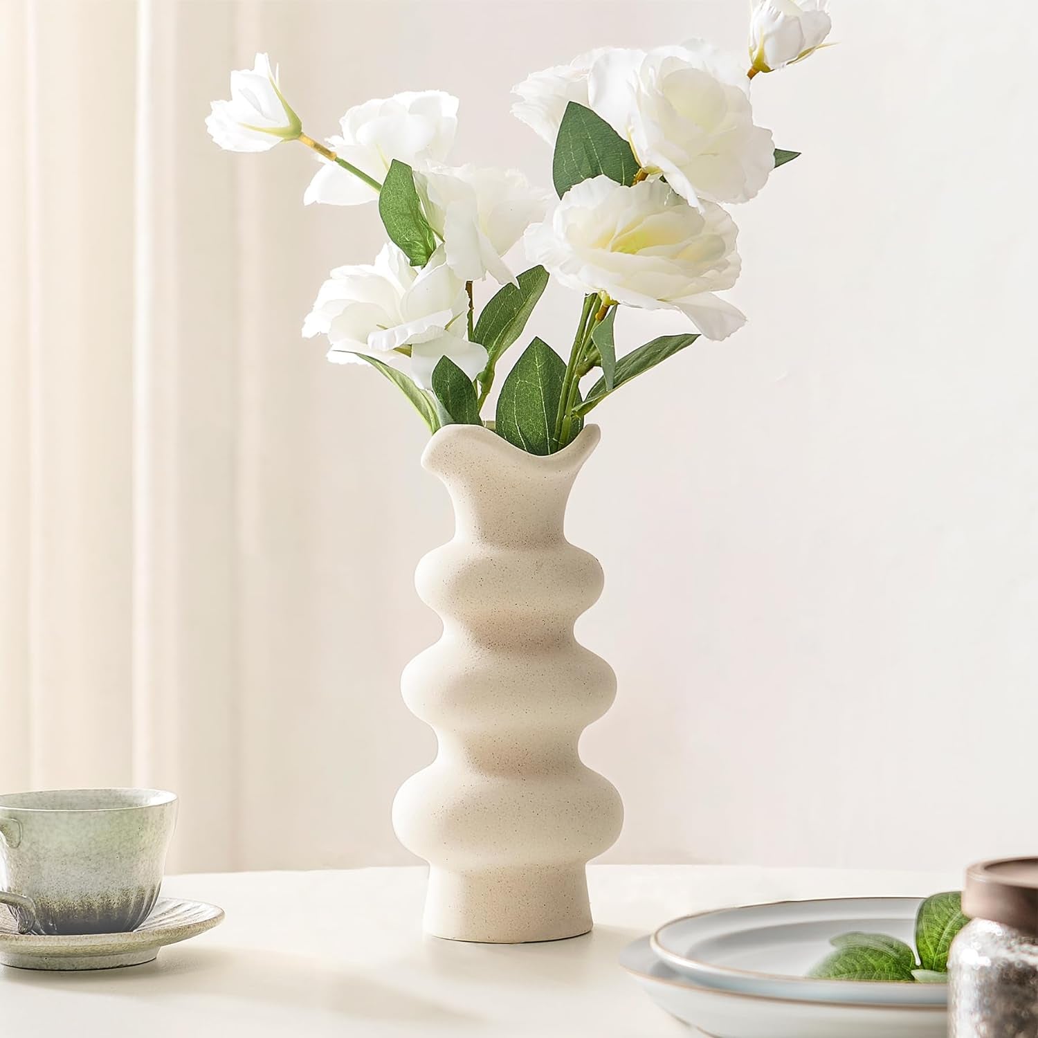 Jarrón Decorativo Moderno de Cerámica Blanca