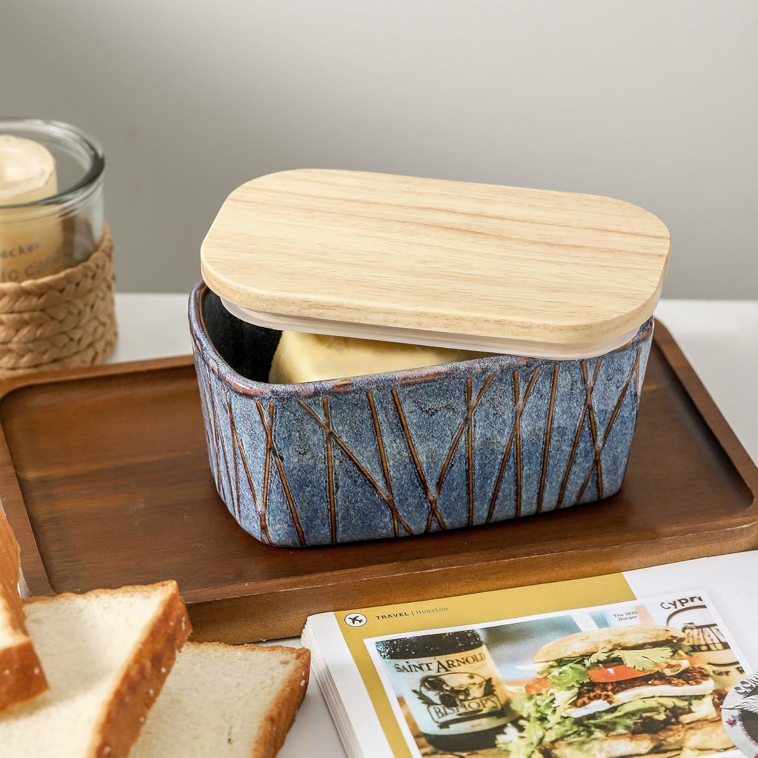 Mantequera Cerámica Tapa Madera 6x3,5