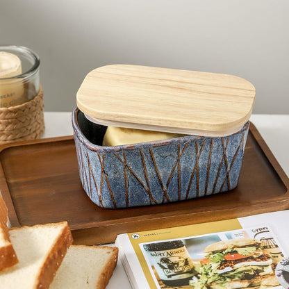 Mantequera Cerámica Tapa Madera 6x3,5