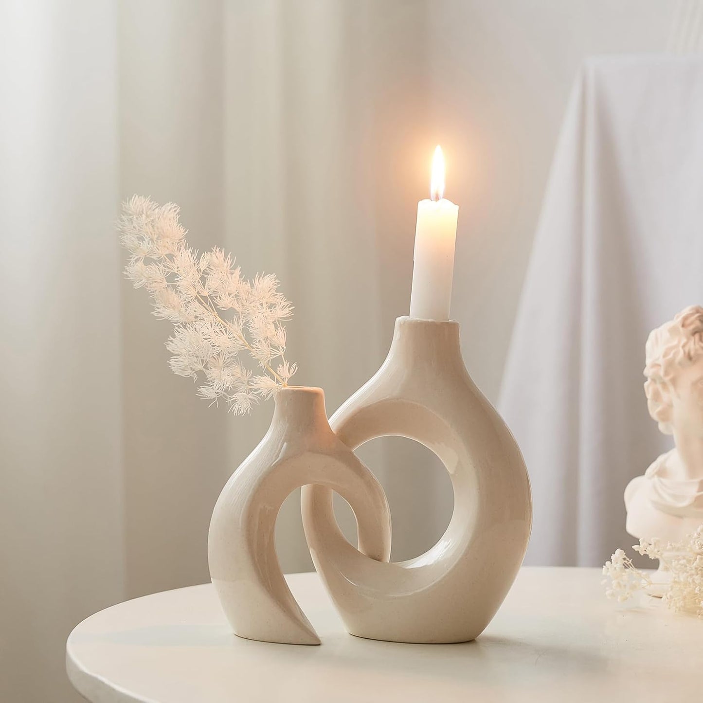 Set Candelabros Cerámica Blanco Modernos