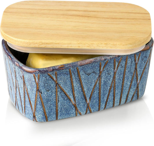 Mantequera Cerámica Tapa Madera 6x3,5