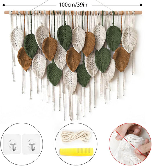 Macramé Boho Grande con Hojas 100x75 cm