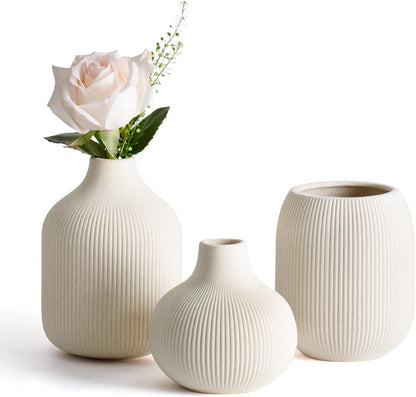 Set de 3 Jarrones Cerámicos Beige Modernos